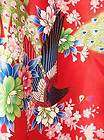 Red Quliting dressmaking Print Satin Kimono Fabric peacock Print 1Yd