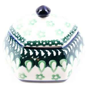 Polish Pottery Small Octagonal Trinket Box 2 3/4 H x 3 1/2 W x 4 L 