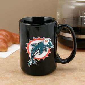 Miami Dolphins Pewter Logo Black 15oz. Ceramic Mug  Sports 