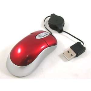   Optical Mouse with Retractable Cable for Laptop (Red) Electronics