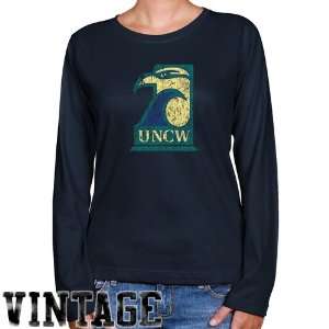 Shirt : UNC Wilmington Seahawks Ladies Navy Blue Distressed Logo 