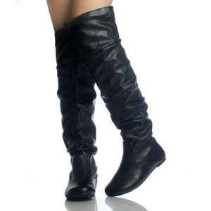 NEW! SODA FLAT BOOTS THIGH HIGH BLACK LEATHER WOMENS BOOTS SHOES SIZE 