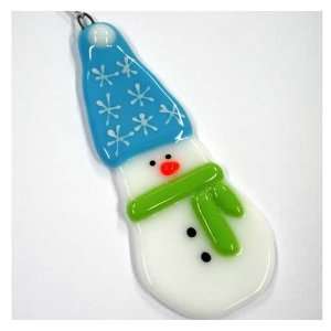 Fused Glass Snowman with Hat & Scarf Ornament 