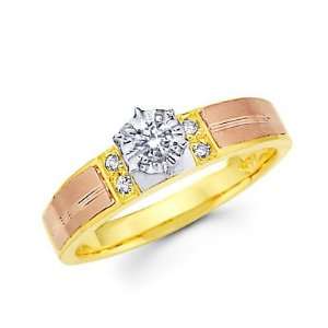 Size  12   .14ct Diamond 14k Three 3 Tri Color Gold Engagement Ring (G 