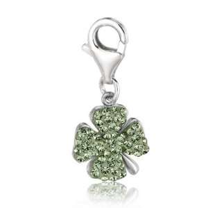  Silver Enamel & Crystal clip on 4 leaf Irish clover charm Jewelry