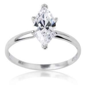   14k White Gold and Marquise Cut Cubic Zirconia Solitaire Ring: Jewelry