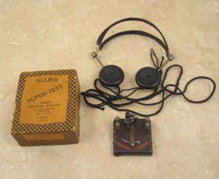 Antique FLIVVER Aluminum Crystal Radio + Allied Super Test Headphones 