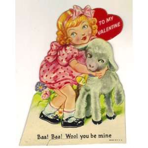   Vintage Valentine Card Baa Baa Woll You Be Mine 40s 