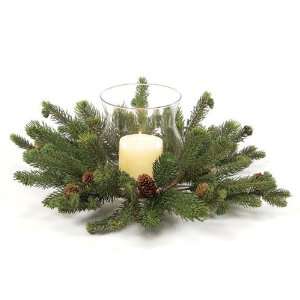   Christmas Greens Pine & Cone Centerpiece Glass Pillar Candle Holders