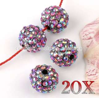 20x Crystal Rhinestone Loose Disco Ball Beads 10mm 14/Color For 