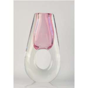  V131 Pink and Crystal Ring Handblown Glass Art Vase 