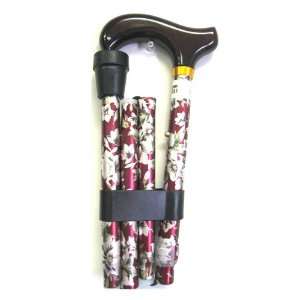  Folding Aluminum Cane With Flower & Red Background Design 