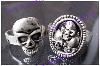   wholesale lots 25pcs skull carved biker mens alloy rings jewelry FREE
