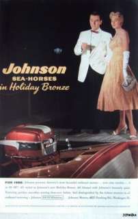 Original 1956 AD: JOHNSON Holiday Bronze Sea Horse Outboard Motor 