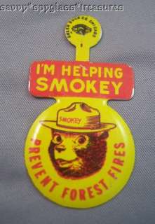 1960s Tin Litho Im Helping Smokey the Bear Badge  