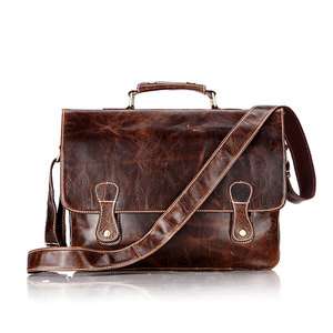 100% Vintage Tan Leather Mens Laptop Bag Briefcase Messenger Hand Bag 