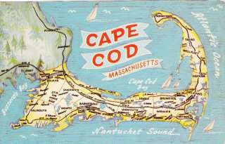 Cape Cod Mass MA Nantucket sound map Postcard  