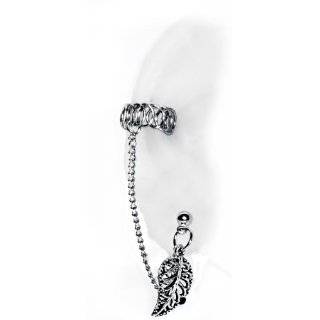 Handmade(1) Ear Cuff Chained to Stud earrings w/leaf charm
