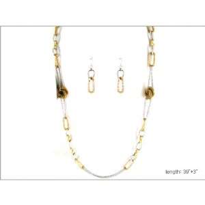  Silver and Gold Tone Station Necklace and Earring Set: True 