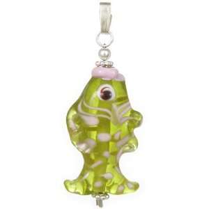 AM5622   Unique Handcrafted Lampwork Glass Fish Pendant with 46cm 925 