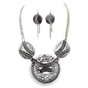  Textured Metal Necklace Set; 18L; Antique Silver Metal 