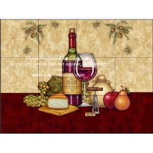  Kitchen Backsplash Tile Mural   Vino and Cheese II