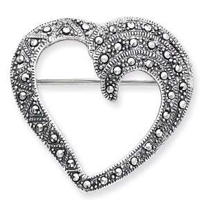  Sterling Silver Marcasite Heart Pin Jewelry