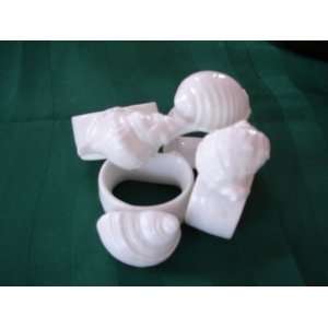  Four White Ceramic Seashell Napkin Rings 