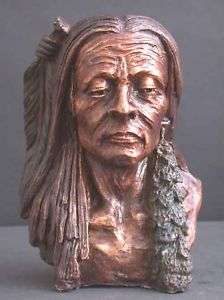 Bronze Bust American Indian Sculpture Western FREE SHIP  