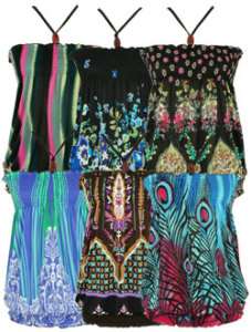 Womens Smocked Halter Print Top   SIX DESIGNS AVAILABLE  