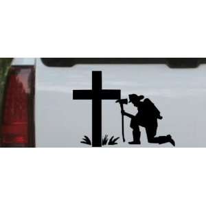 Black 14in X 10.5in    Fireman At The Cross Christian Car Window Wall 