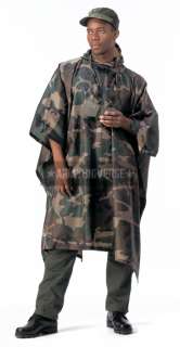 Woodland Camouflage Military Rip Stop Nylon Poncho 613902485808  