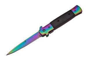 Stiletto Style Bliss Spring Assisted Knife  Rainbow  