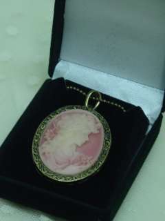 Rose pink CAMEO pendant necklace in Black VELVET GIFT box US SELLER 