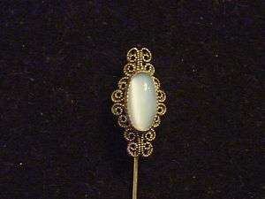 Vintage Stick Pin Grey Moongow Gray Polished Stone Silver  