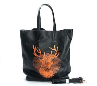 New Real Leather Christmas Gift Muse Deer Print Tall Tote Shoulder Bag 