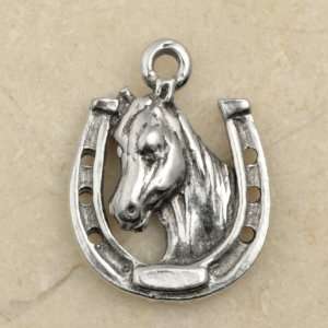    HORSESHOE HORSE HEAD Silver Plated Pewter Charm: Home & Kitchen