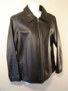 EDDIE BAUER Womens Black Leather Motorcycle Jacket M  