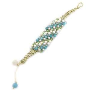Hand Woven Bracelet; 8L; Gold And Silver Weave; Genuine Blue Stones 