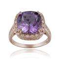   Rocks Rose Gold over Silver 10 3/4ct TGW Amethyst and CZ Square Ring