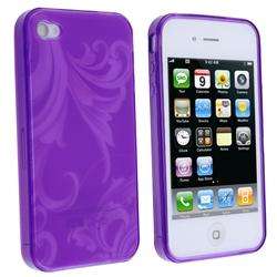   Purple Flower TPU Rubber Skin Case for Apple iPhone 4  