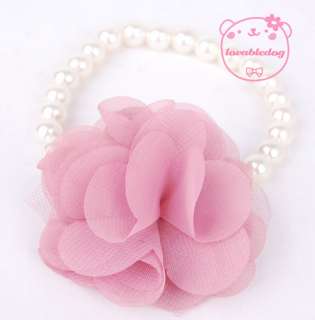 Dog Cat Pet Pearls Necklace silk Flower Jewelry S M L  