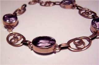 14K Bracelet GOLD Chain & Amethyst Stones   Estate Jewelry 9 grams 
