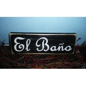 Chic Shabby El Bano Bathroom in Spanish Wood Sign 