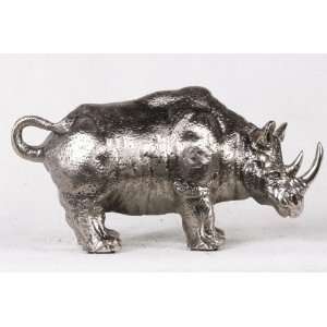  5 inch Silver Two Horned Rhinoceros Waving Tail Decorative 