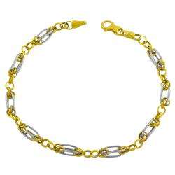 14k Two tone Gold Polished Cable/ Rolo Link Bracelet  Overstock