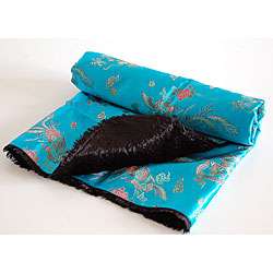   Turquoise Black Satin Faux Fur Stroller Blanket  Overstock