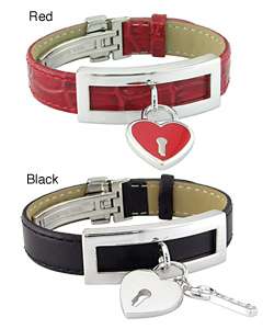 Silver Heart Charm Red Leather Bracelet  Overstock