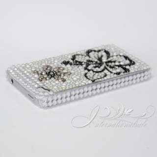 Black Flower design with white background bling case for Iphone4G 4S 