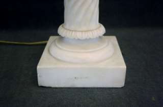C1910 HANDSOME ALABASTER CLASSICAL REVIVAL COLUMN LAMP W/ GLASS SHADE 